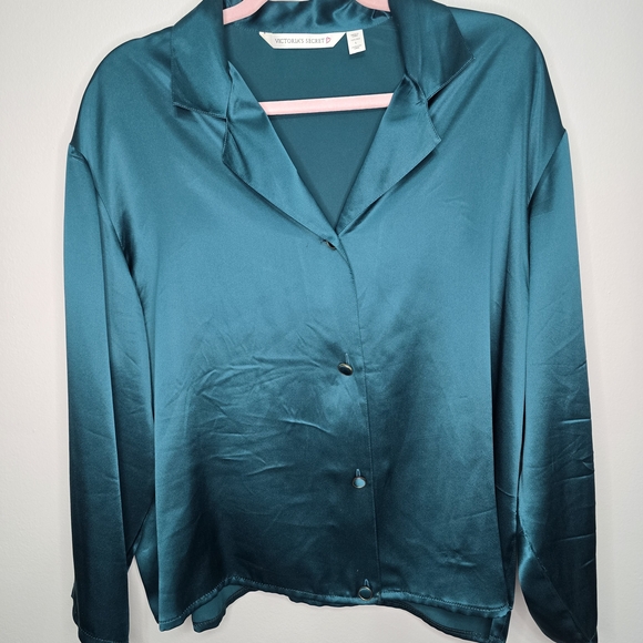 Victoria's Secret Tops - Victoria's Secret Teal 100% Silk Blouse Vintage